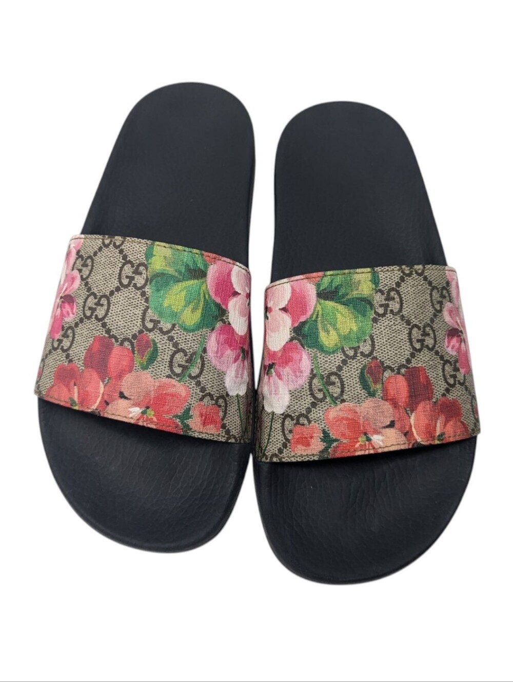 Gucci GG Web Supreme Bloom Floral Slide Sandals Size EU 37